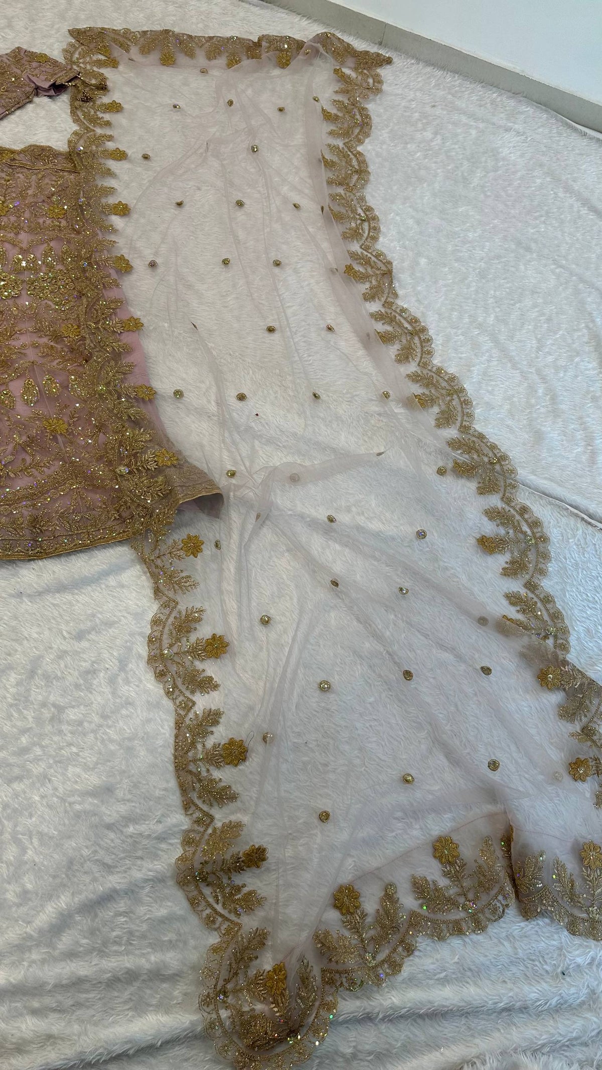 Blush Pink Net Lehenga with Dori & Zari Work ClothsVilla