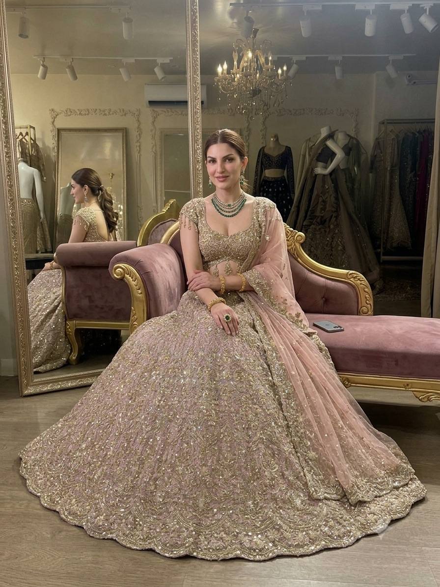 Blush Pink Net Lehenga with Dori & Zari Work ClothsVilla