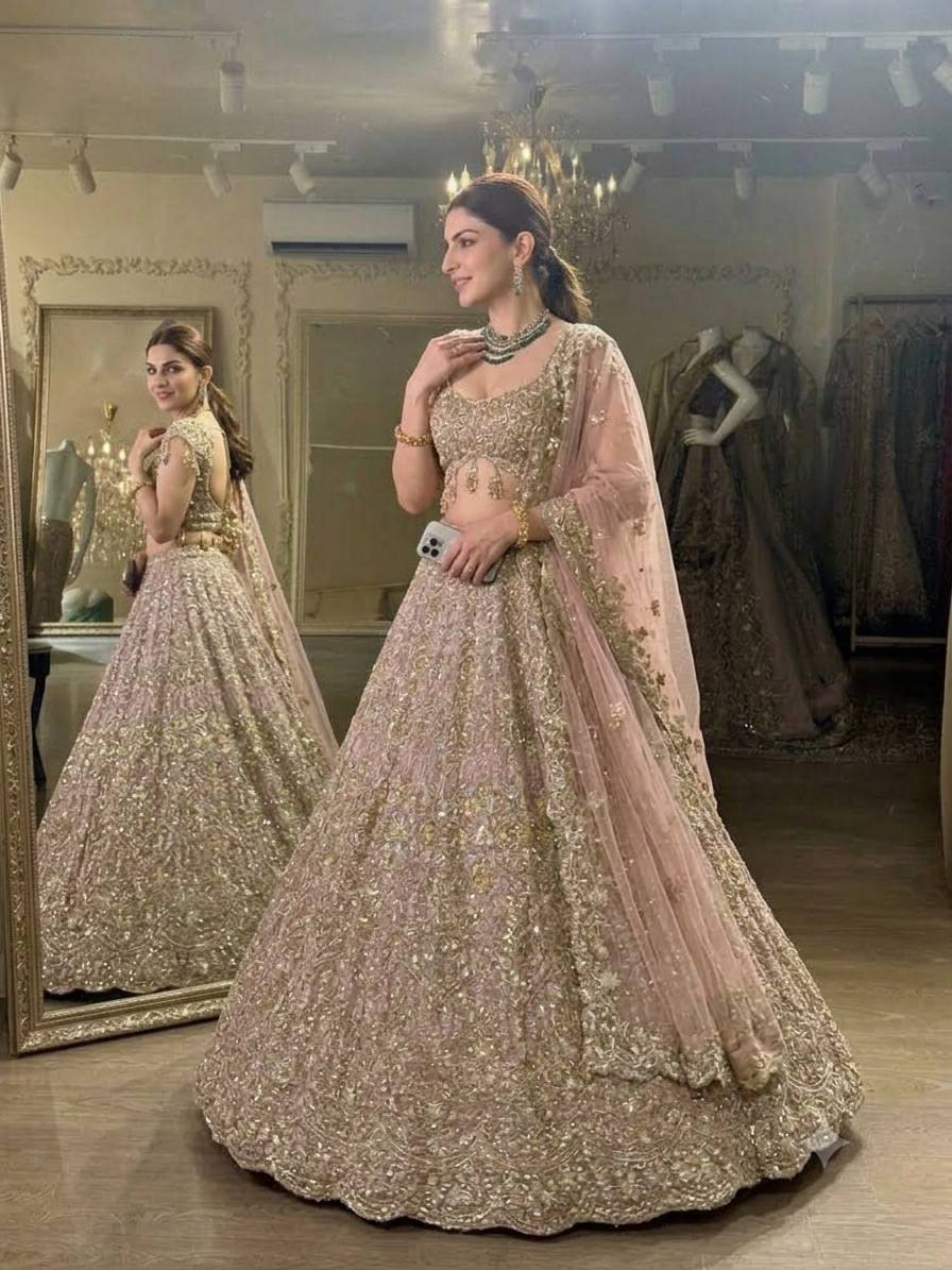 Blush Pink Net Lehenga with Dori & Zari Work ClothsVilla