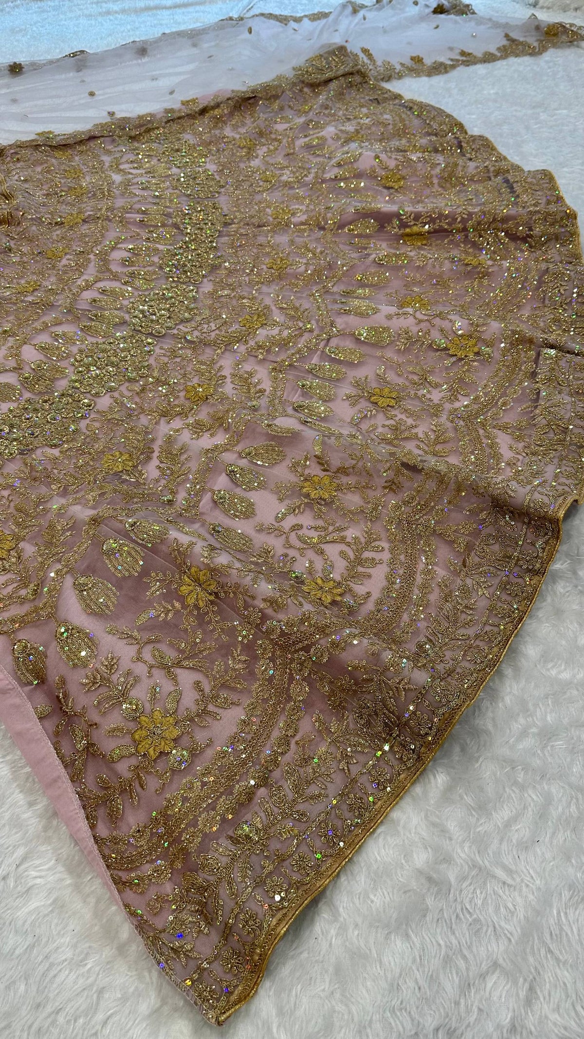 Blush Pink Net Lehenga with Dori & Zari Work ClothsVilla