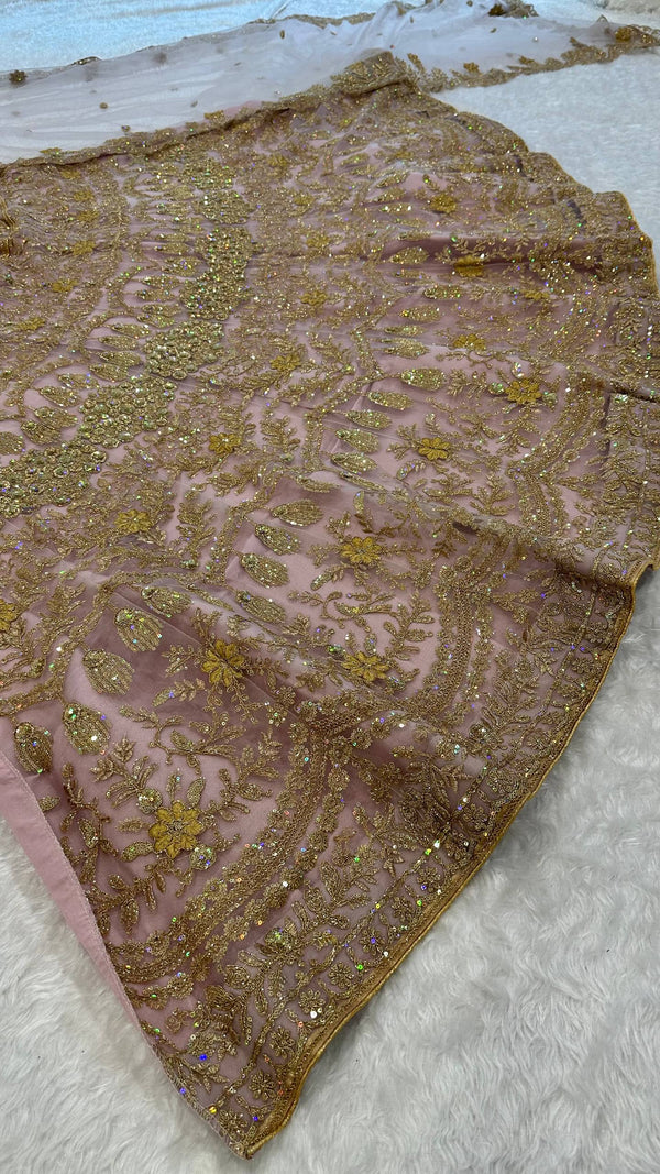 Blush Pink Net Lehenga with Dori & Zari Work ClothsVilla