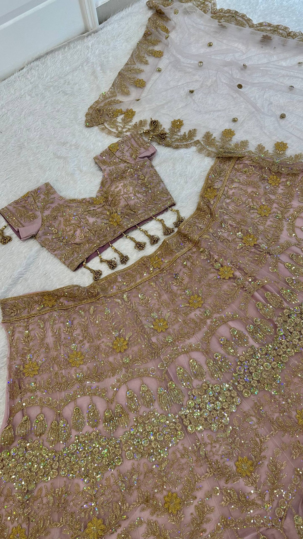 Blush Pink Net Lehenga with Dori & Zari Work ClothsVilla
