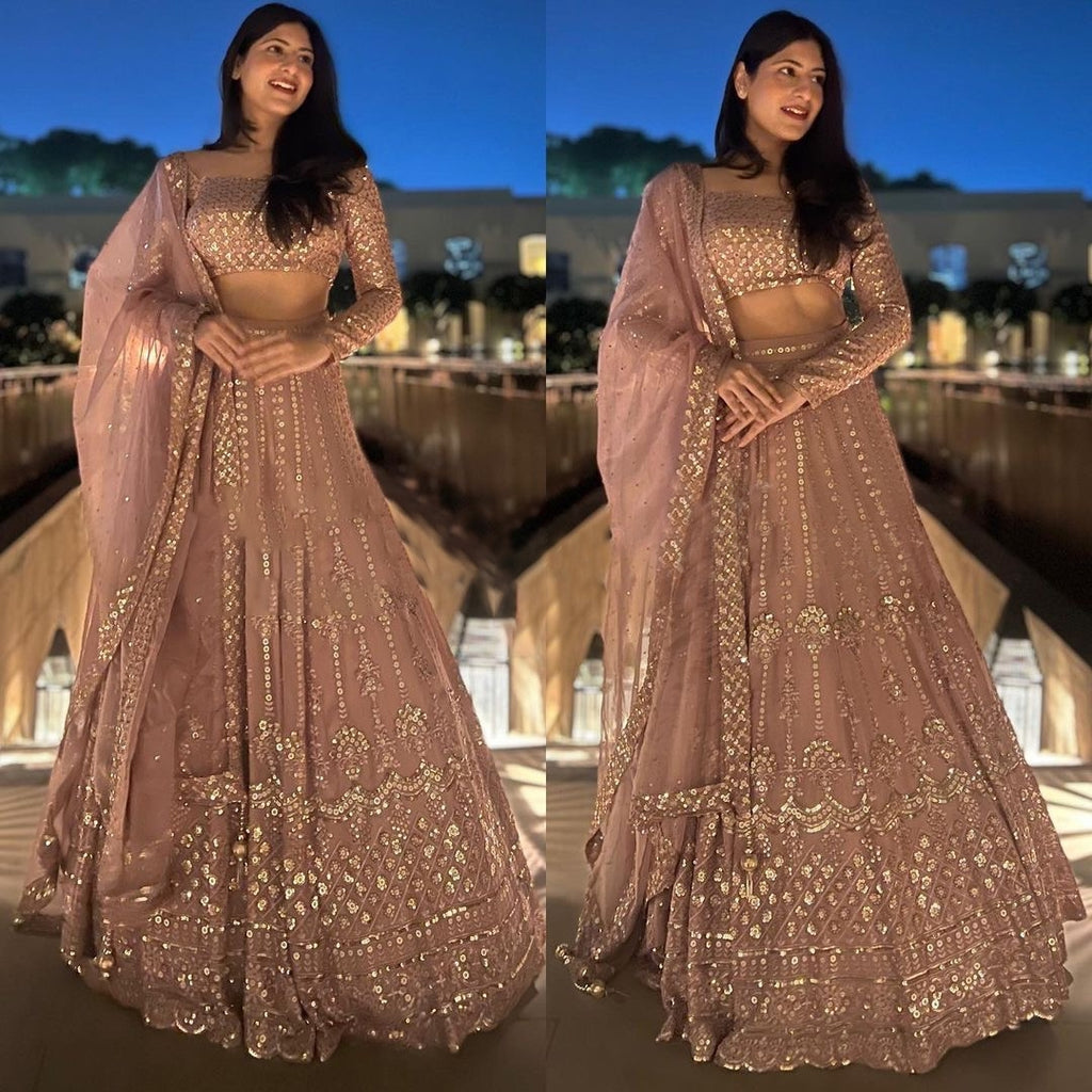 Blushing Elegance Peach Georgette Designer Lehenga with Sparkly Sequence Work ClothsVilla Main image