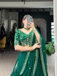 Load image into Gallery viewer, Bottel Green Elegant Georgette Embroidered Lehenga Set with Dupatta &amp; Unstitched Blouse ClothsVilla