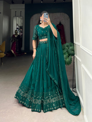 Bottel Green Radiant Elegance: Georgette Lehenga with Sequins Embroidery