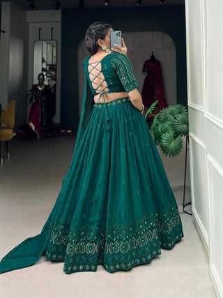 Bottel Green Radiant Elegance: Georgette Lehenga with Sequins Embroidery