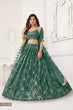 Load image into Gallery viewer, Bottle Green Butterfly Net Lehenga with Tone-to-Tone Thread Work and Mirror Embroidery ClothsVilla