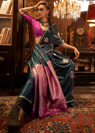Bottle Green Elegant Satin Silk Saree – Evening Cocktail & Dinner Party Wear ClothsVilla