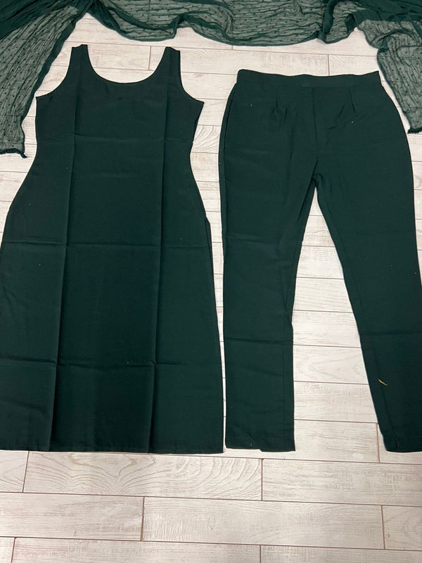 Bottle Green Elegant Soft Moss Scrape Kurta Suit Set with Chiffon Butty Dupatta