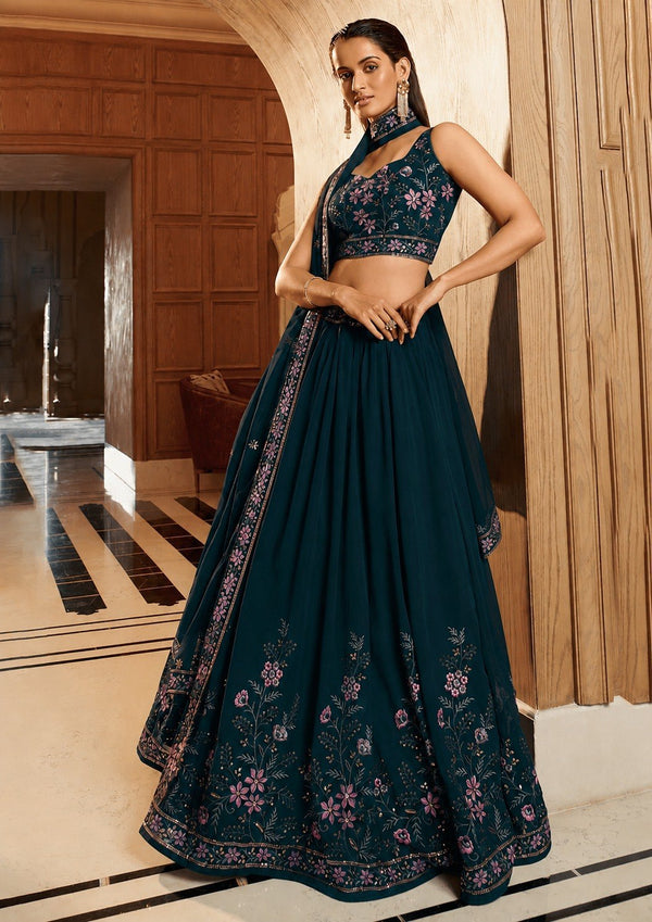 Bottle Green Embroidered Lehenga Choli ClothsVilla