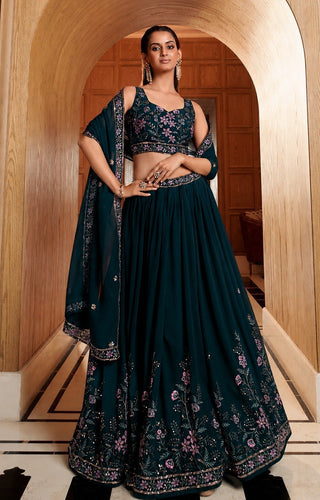 Bottle Green Embroidered Lehenga Choli ClothsVilla