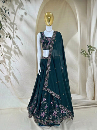 Bottle Green Embroidered Lehenga Choli ClothsVilla