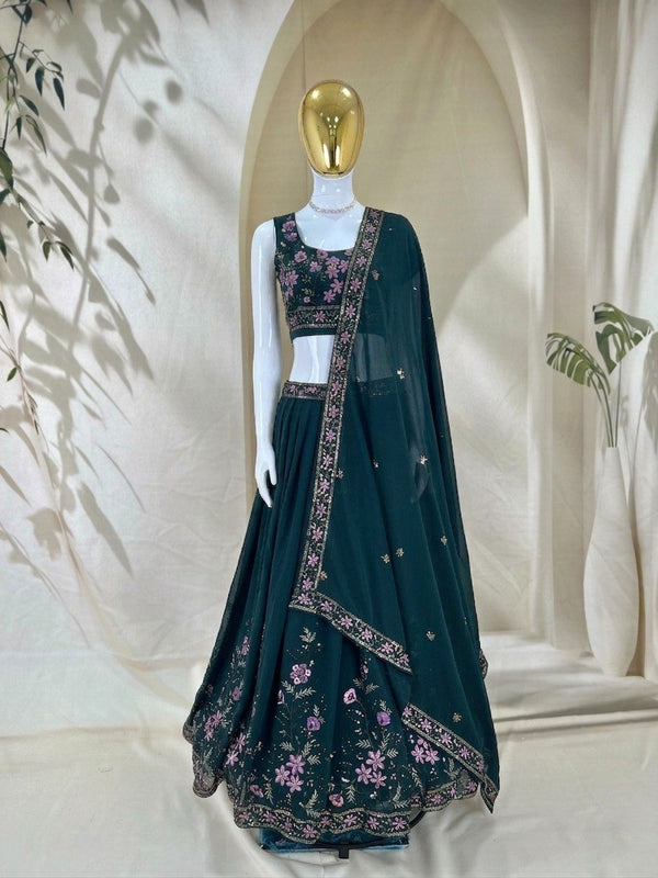 Bottle Green Embroidered Lehenga Choli ClothsVilla