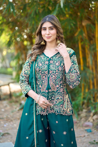 Bottle Green Embroidered Palazzo Set ClothsVilla