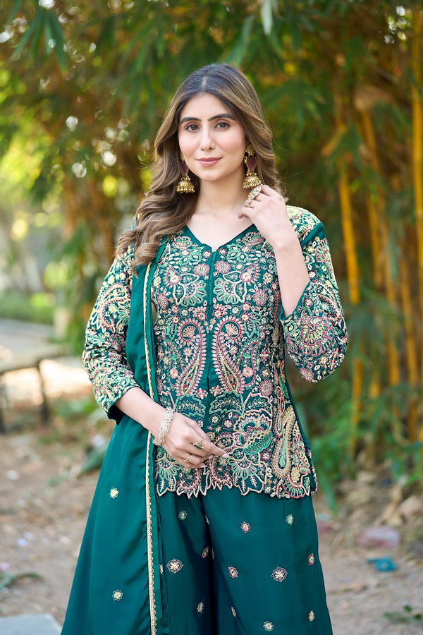 Bottle Green Embroidered Palazzo Set ClothsVilla