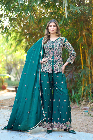 Bottle Green Embroidered Palazzo Set ClothsVilla