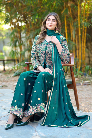 Bottle Green Embroidered Palazzo Set ClothsVilla