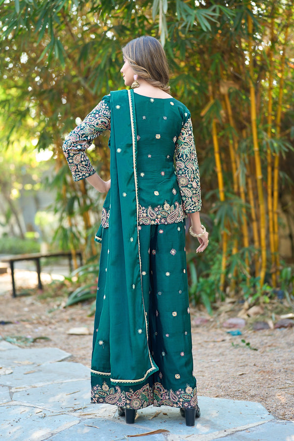 Bottle Green Embroidered Palazzo Set ClothsVilla