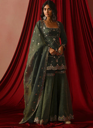 Bottle Green Embroidered Sharara Set ClothsVilla