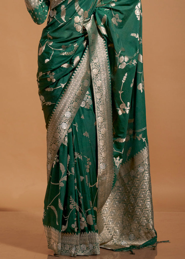 Bottle Green Fairytale Banarasi Georgette Silk Saree with Brocade Blouse – Summer Glam Edition ClothsVilla