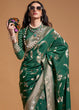 Load image into Gallery viewer, Bottle Green Fairytale Banarasi Georgette Silk Saree with Brocade Blouse – Summer Glam Edition ClothsVilla