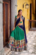 Load image into Gallery viewer, Bottle Green Kalamkari Printed Poly Chanderi Lehenga Set with Georgette Dupatta ClothsVilla