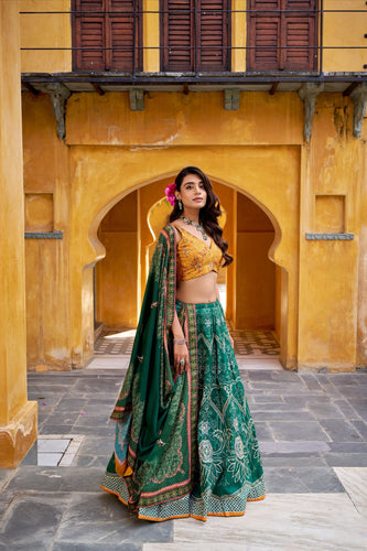 Bottle Green Lehenga Choli with Gotta Patti Lace ClothsVilla
