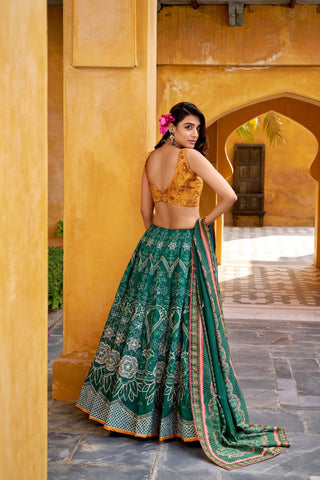 Bottle Green Lehenga Choli with Gotta Patti Lace ClothsVilla