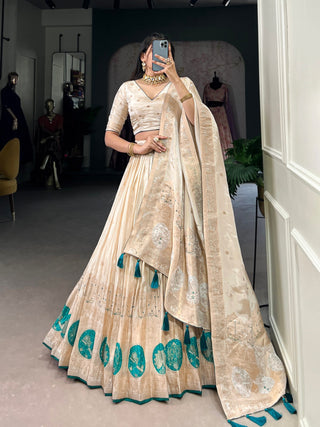 Bottle Green Radiant Shimmer Mirror & Beads Handwork Lehenga Set ClothsVilla