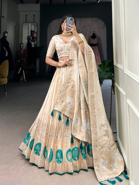 Bottle Green Radiant Shimmer Mirror & Beads Handwork Lehenga Set ClothsVilla Main image
