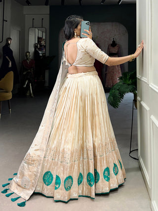 Bottle Green Radiant Shimmer Mirror & Beads Handwork Lehenga Set ClothsVilla