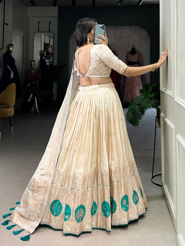 Bottle Green Radiant Shimmer Mirror & Beads Handwork Lehenga Set ClothsVilla