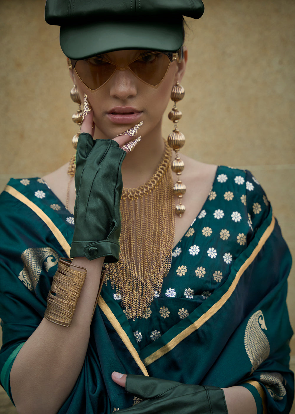 Bottle Green Regal Banarasi Satin Silk Saree – Timeless Elegance ClothsVilla