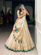Load image into Gallery viewer, Beige Royal Gold Shimmer Paithani Zari Weaving Lehenga Choli Set with Tassel Dupatta – Stitched Ensemble with Canvas &amp; Can-can Flair Clothsvilla
