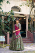 Load image into Gallery viewer, Bottle Green Silk Foil Print Lehenga Set Clothsvilla