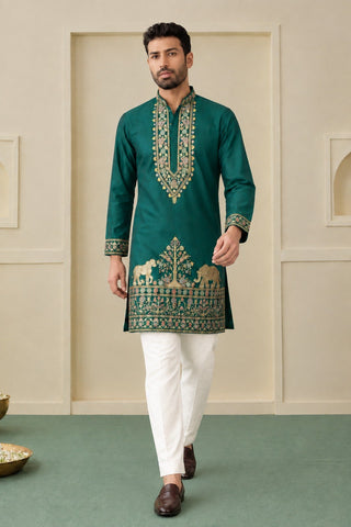Bottle Green Silk Kurta Pant Set ClothsVilla