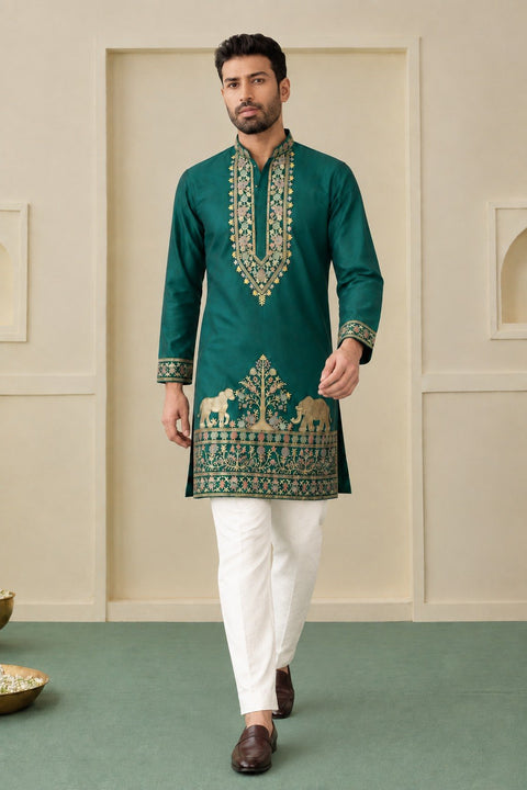 Bottle Green Silk Kurta Pant Set ClothsVilla Main image