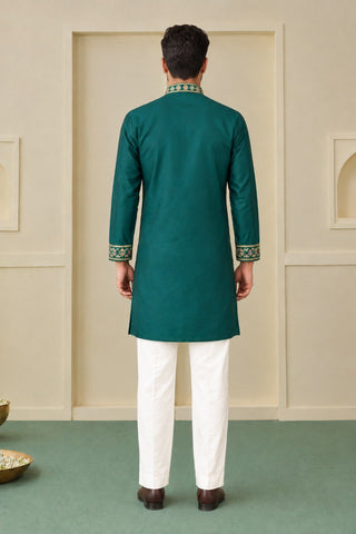 Bottle Green Silk Kurta Pant Set ClothsVilla