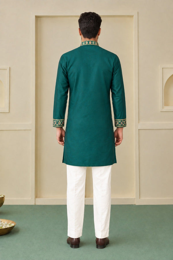 Bottle Green Silk Kurta Pant Set ClothsVilla