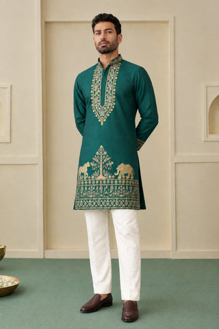 Bottle Green Silk Kurta Pant Set ClothsVilla