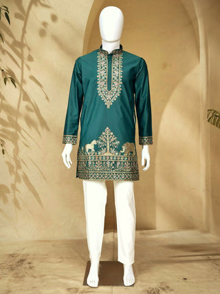 Bottle Green Silk Kurta Pant Set ClothsVilla