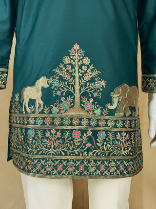 Bottle Green Silk Kurta Pant Set ClothsVilla