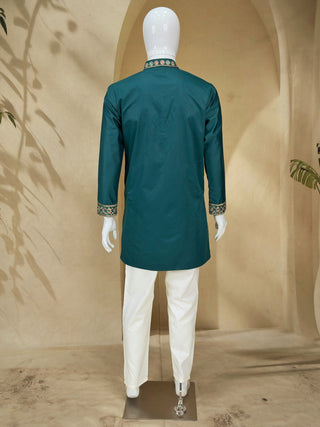 Bottle Green Silk Kurta Pant Set ClothsVilla