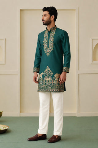 Bottle Green Silk Kurta Pant Set ClothsVilla