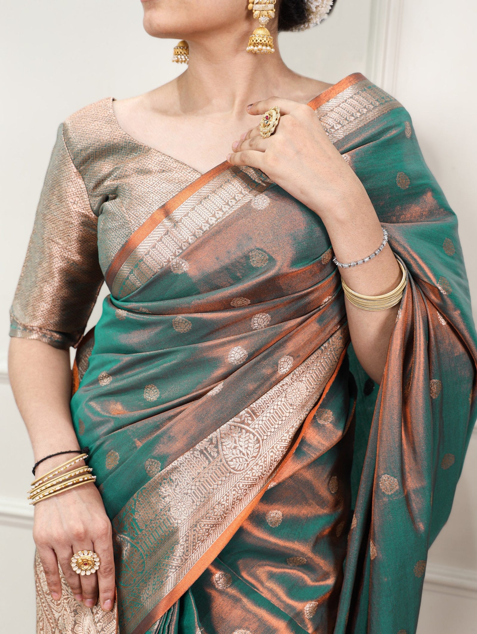 Bottle Green Traditional Kasavu Saree ClothsVilla