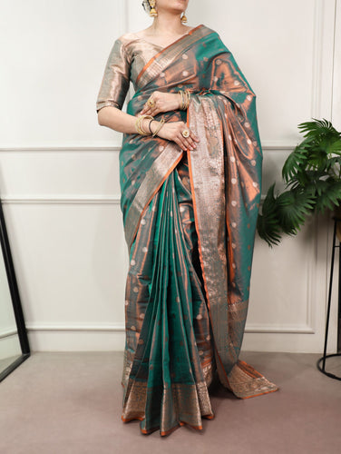 Bottle Green Traditional Kasavu Saree ClothsVilla