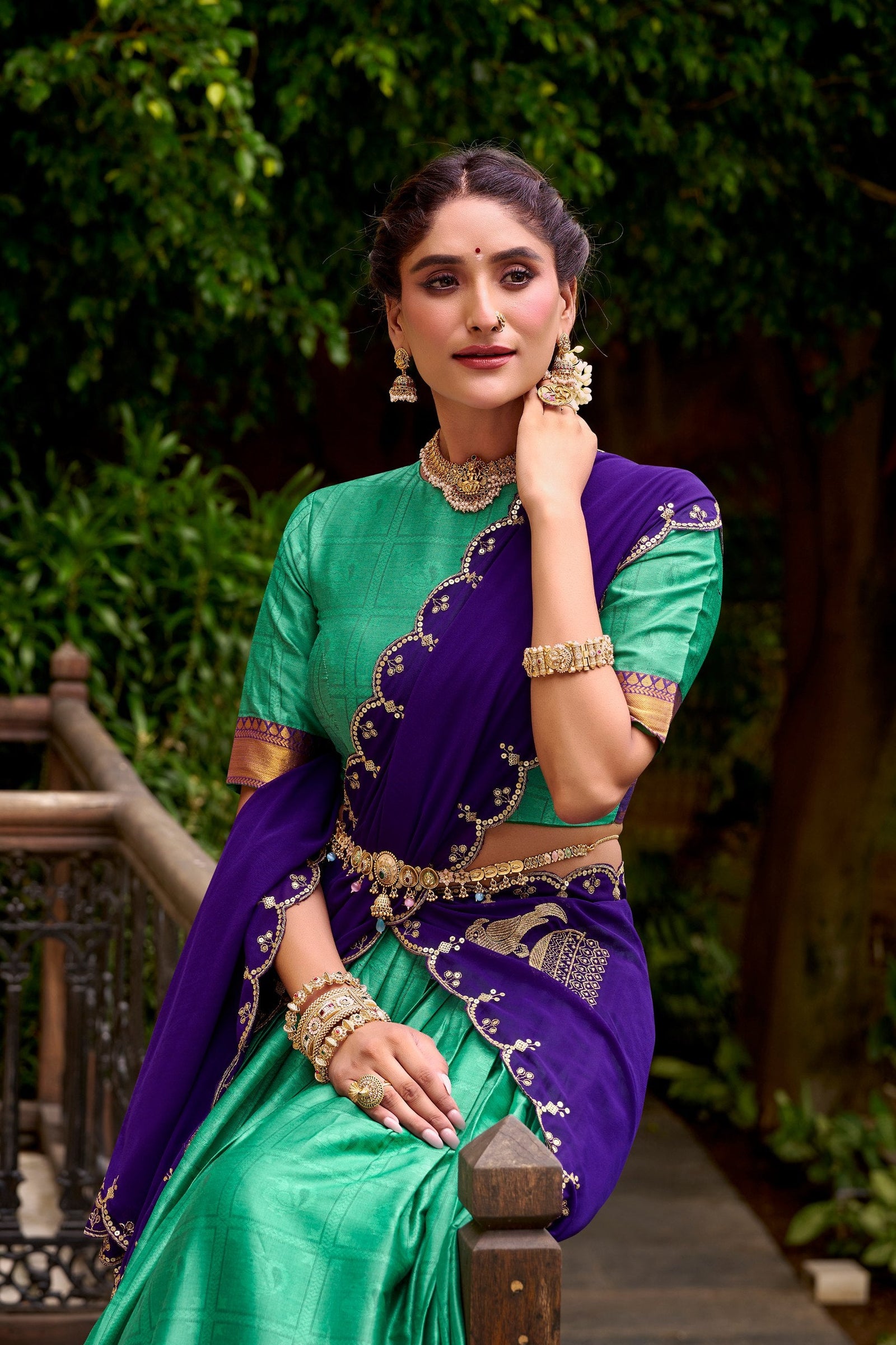 Bottle Green Traditional Poly Cotton Lehenga with Zari Weaving Work & Georgette Embroidered Dupatta – Stitched Lehenga with Unstitched Blouse ClothsVilla