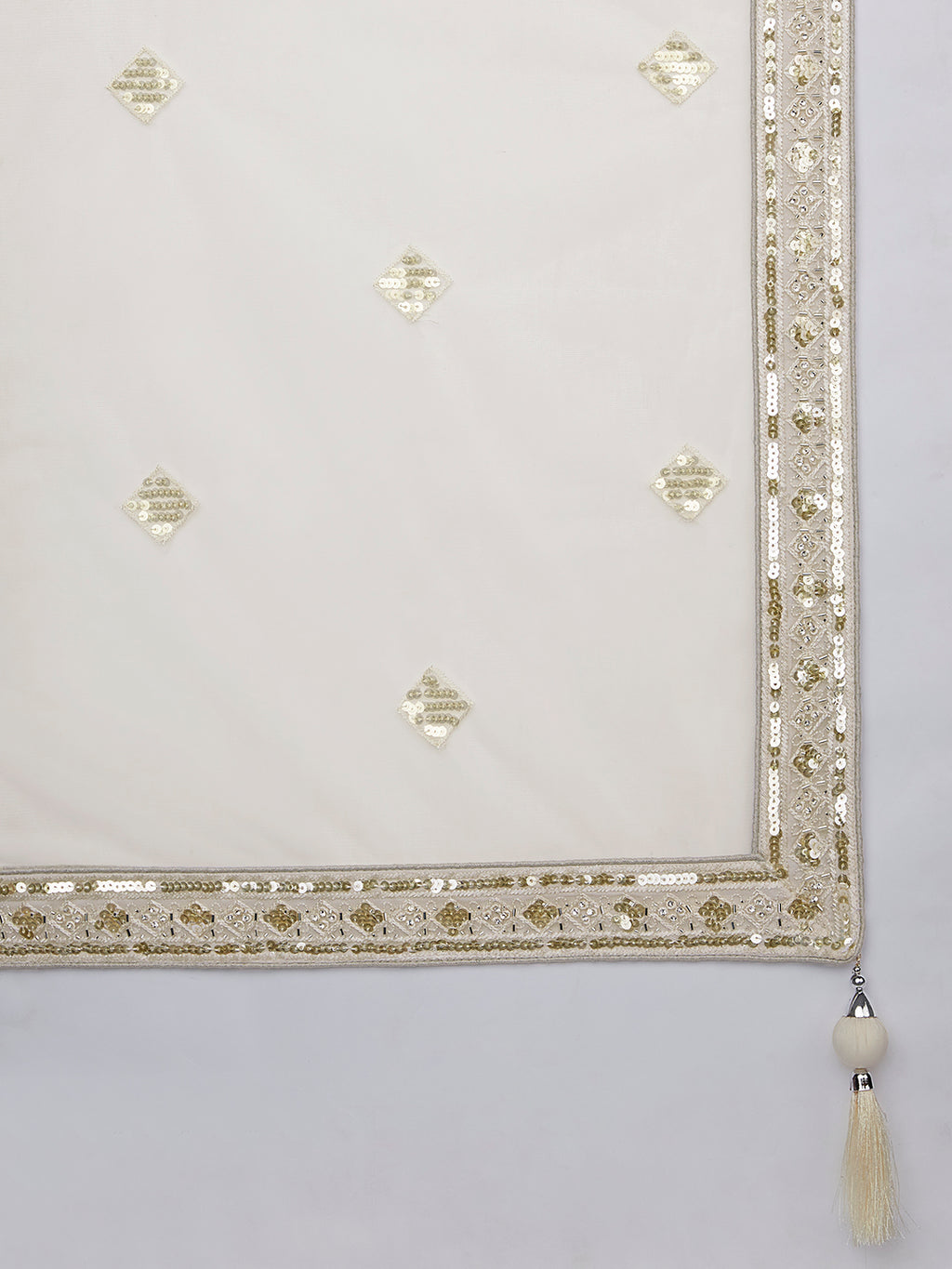 Breathtaking Cream Net Lehenga Choli Set with Cutdana, Sequin & Zarkan Work ClothsVilla