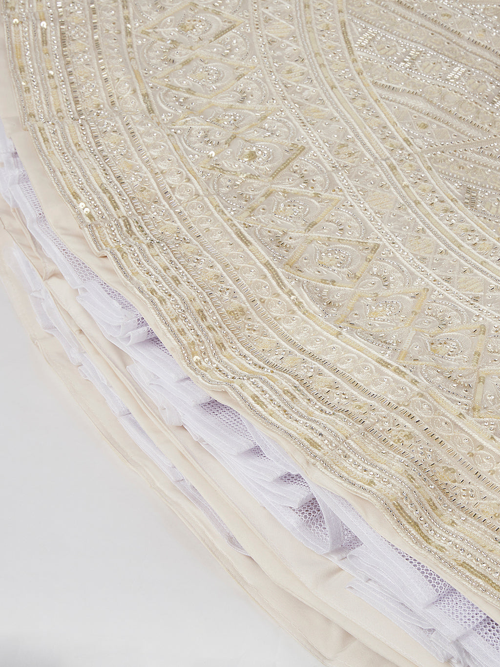 Breathtaking Cream Net Lehenga Choli Set with Cutdana, Sequin & Zarkan Work ClothsVilla