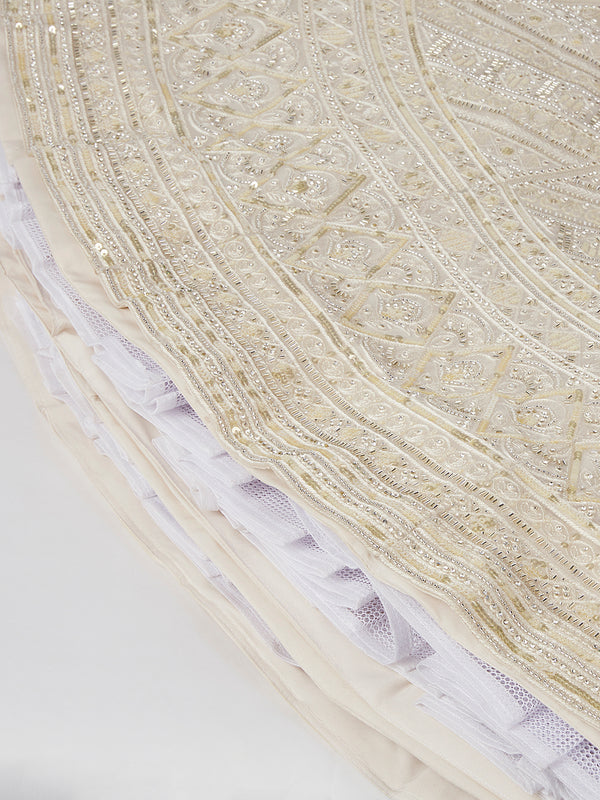 Breathtaking Cream Net Lehenga Choli Set with Cutdana, Sequin & Zarkan Work ClothsVilla